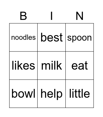 Time to Eat Bingo Card