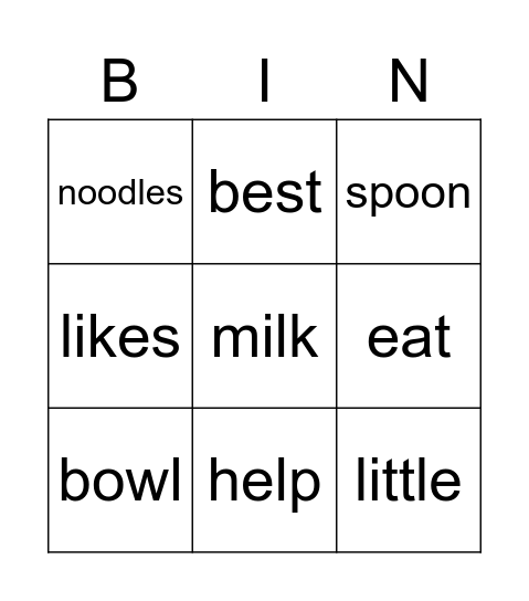 Time to Eat Bingo Card