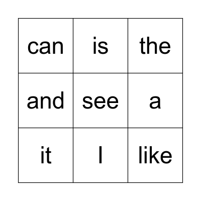 Bingo Sight Words Bingo Card