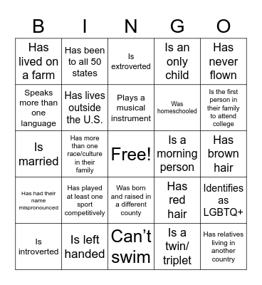 Multicultural Bingo! Bingo Card