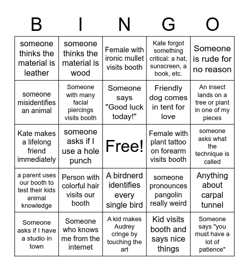 Craft Fair Bingo Card