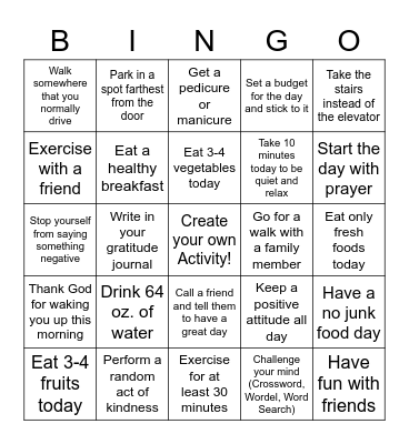 Wellness Wednesday Bingo Card