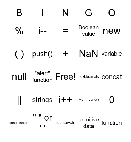 JavaScript Bingo Card