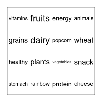 Healthy Food Bingo Card