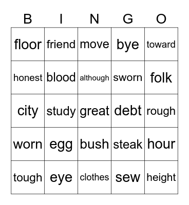 Red Words List 3-5 Bingo Card