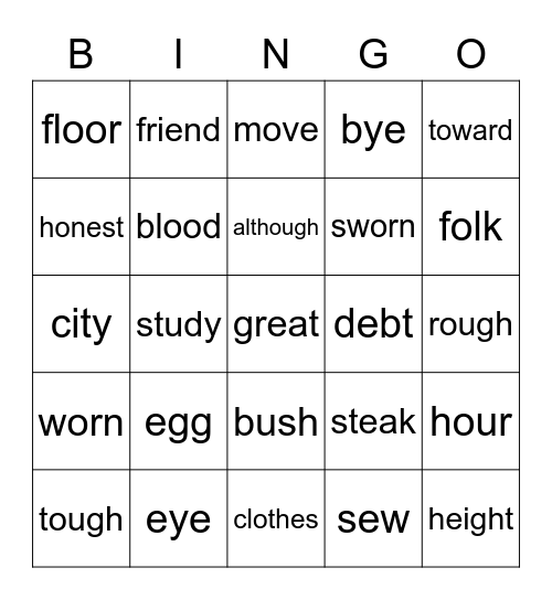 Red Words List 3-5 Bingo Card