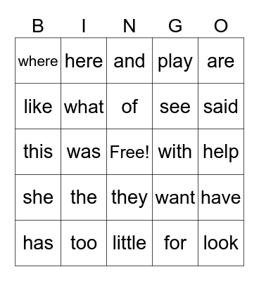 Sight Words 3 Bingo Card