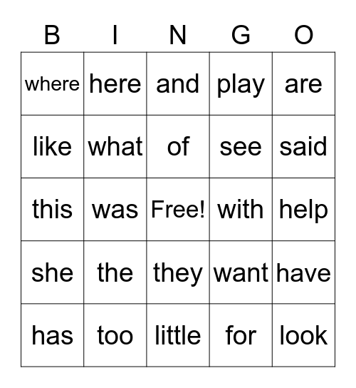 Sight Words 3 Bingo Card