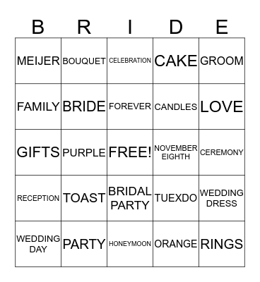 CYNTHIA'S BRIDAL SHOWER Bingo Card