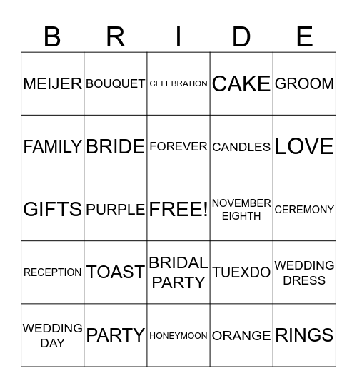 CYNTHIA'S BRIDAL SHOWER Bingo Card