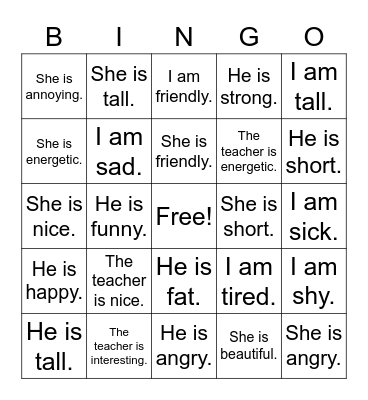 Il est comment? Elle est comment? Bingo Card