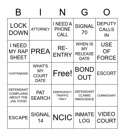 CORRECTIONS Bingo Card