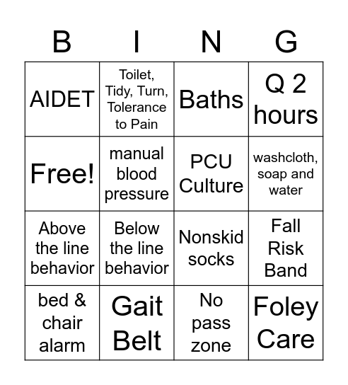 NCA Bingo Card