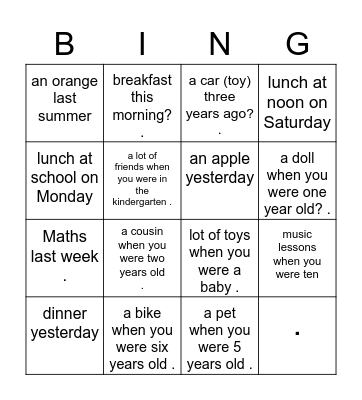Did you have .......? Bingo Card