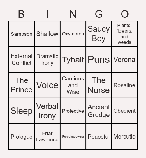 Act 1 and 2 Review Bingo Card