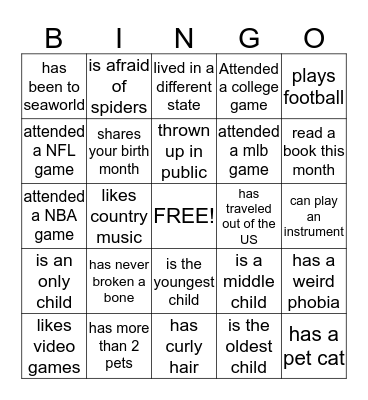 Get to know your Classmates  Bingo Card