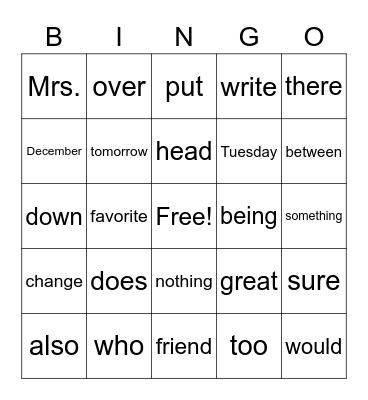 Reading Bingo Card