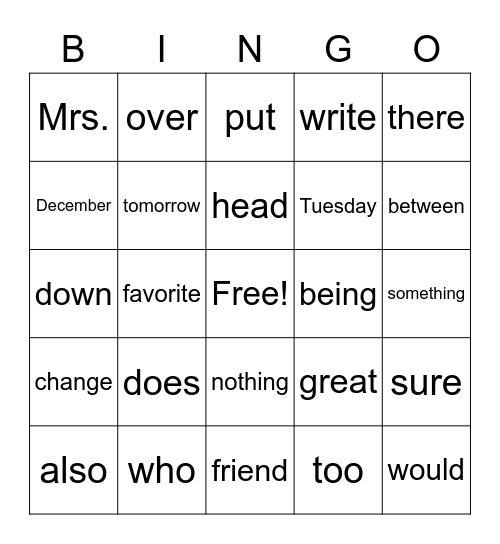Reading Bingo Card