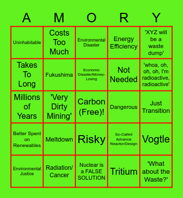 Anit-Nuclear Testimony BINGO Card