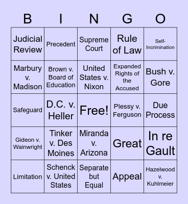 Landmark Court Cases Bingo Card