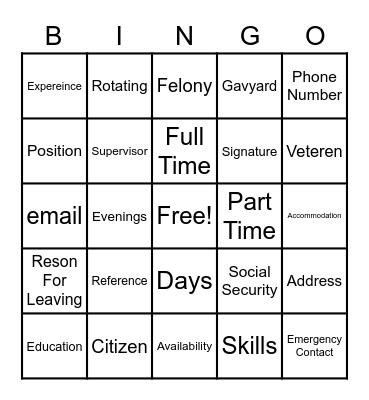 Application Bingo Card