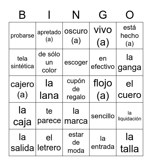Esp 2 Chap. 2B Bingo Card