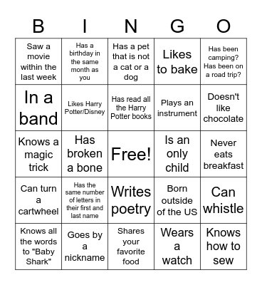 Untitled Bingo Card
