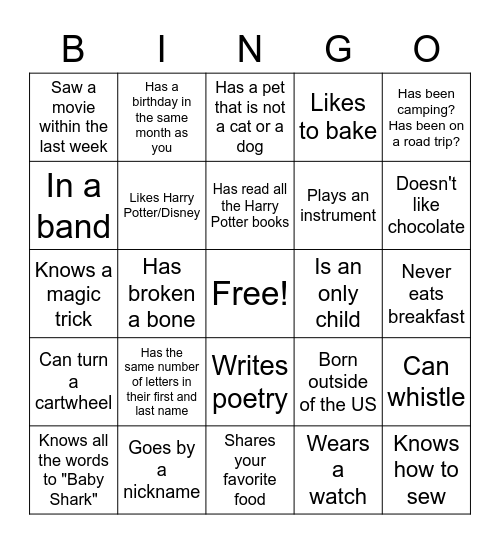 Untitled Bingo Card