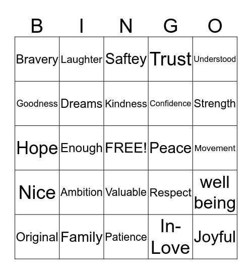 Empowerment Bingo Card