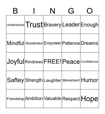 Empowerment Bingo Card