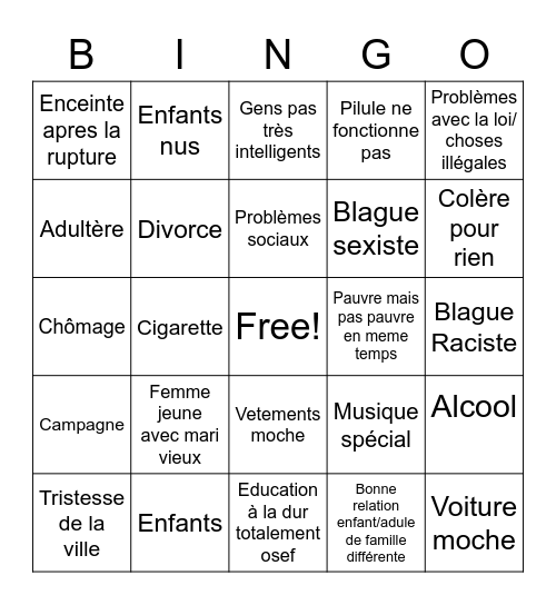 Bingo Films Francais Bingo Card