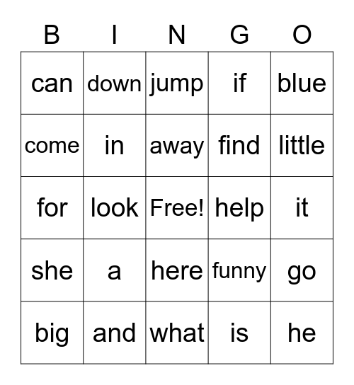 SIGHT WORDS Bingo Card