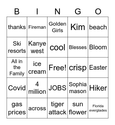 The mix up Bingo Card