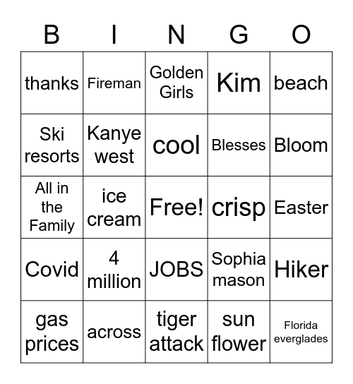 The mix up Bingo Card