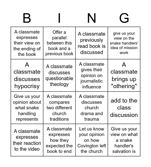 Snakes on Sand Mountian Bingo Card