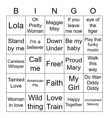 Greatest Hits Bingo Card