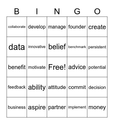 Entrepreneur-Spelling and Vocabulary Bingo Card
