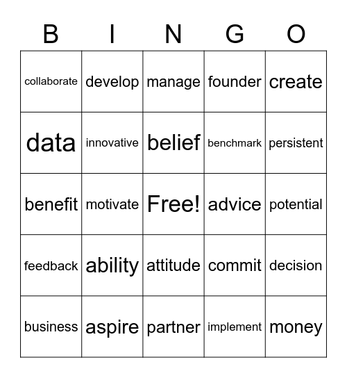 Entrepreneur-Spelling and Vocabulary Bingo Card