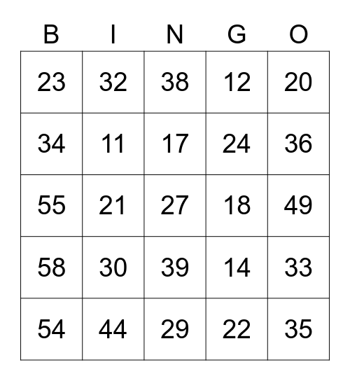 Números 10-60 Bingo Card