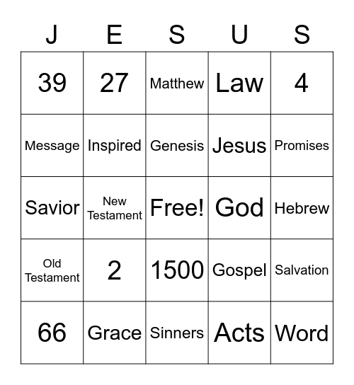 Bible Basics Bingo Card