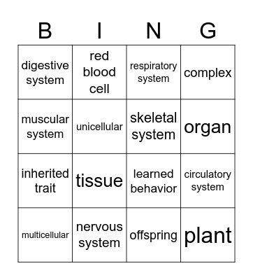 Human Body and Genetics Bingo Card