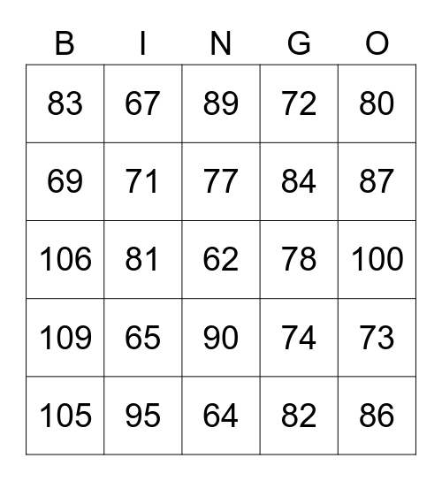 Números 61-100 Bingo Card