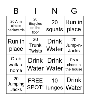 FITNESS BINGO Card