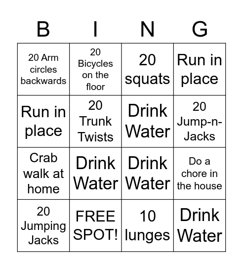 FITNESS BINGO Card