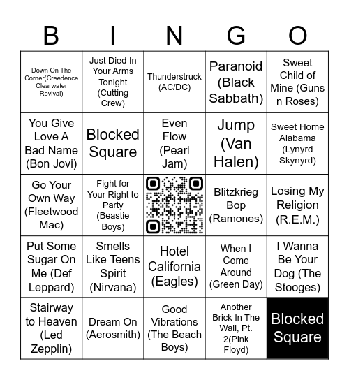 Top Rock Bands of AllTime Bingo Card