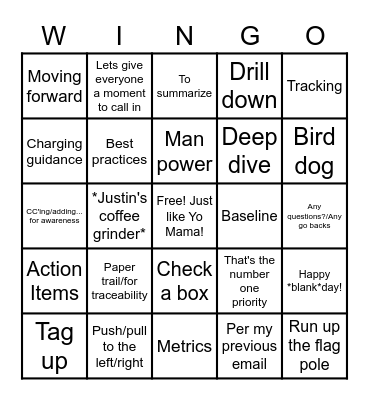 Workplace Jargon Bingo Card