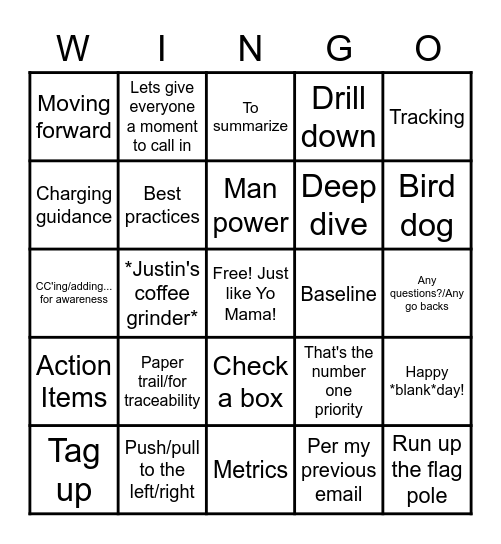 Workplace Jargon Bingo Card