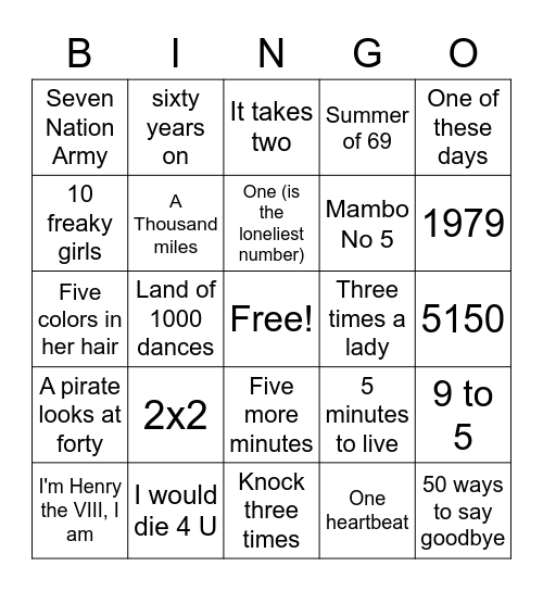 Numbers Bingo Card