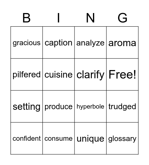 Word Wall Bingo Card