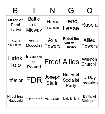 World War II Bingo Card